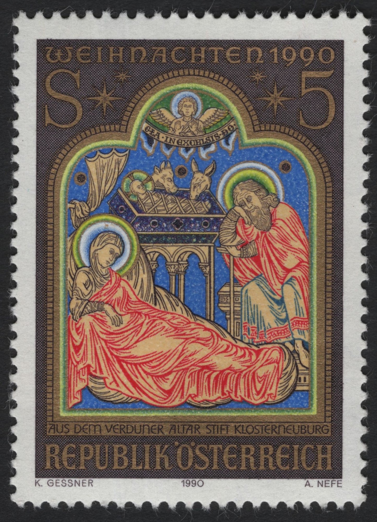 SCG8491 - Austria 1990 Christmas Stamp – Verdun Altar Nativity Scene