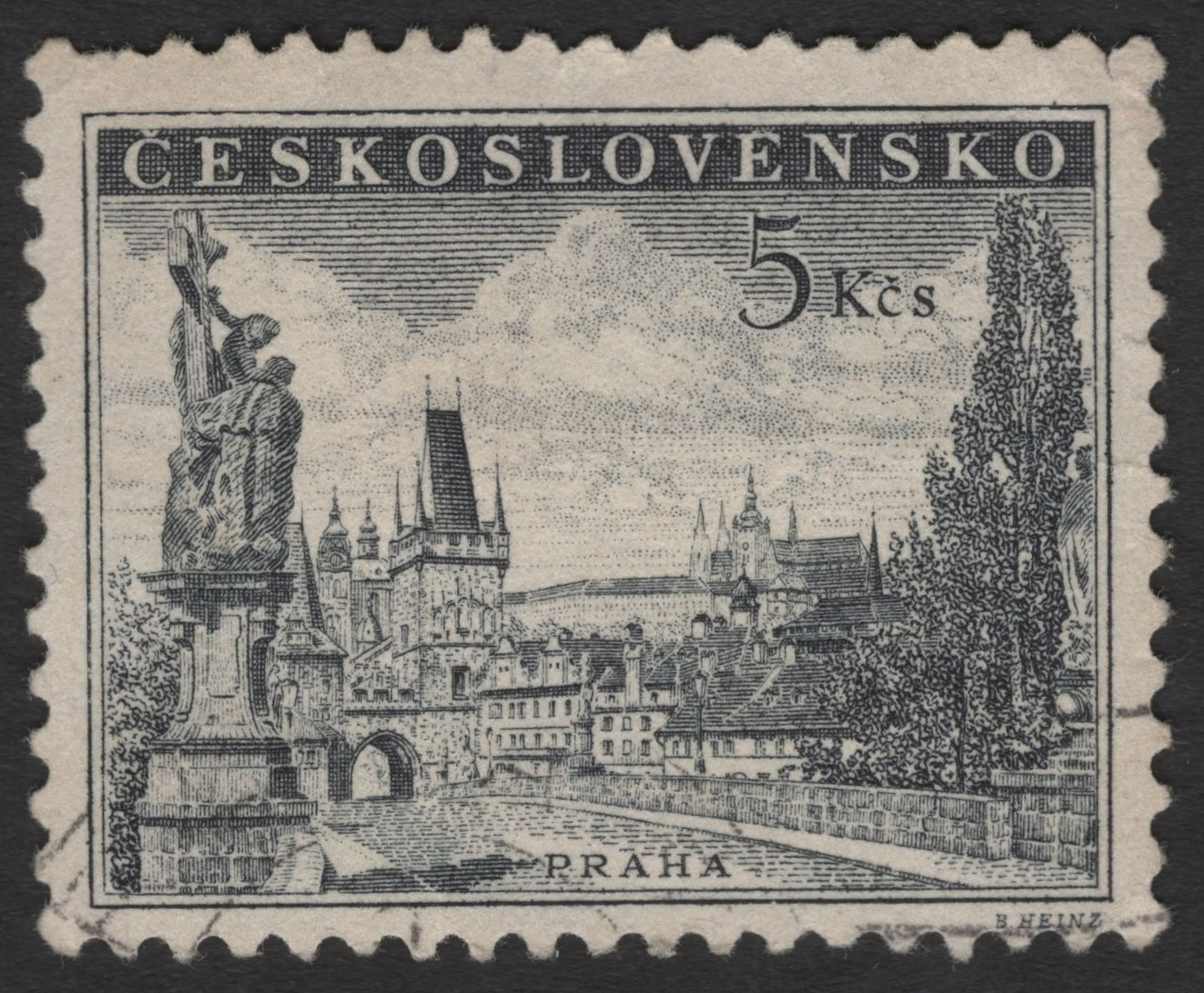 SCG11415 - Czechoslovakia – 5 Kčs Prague (Praha Cityscape & Charles Bridge Statue)