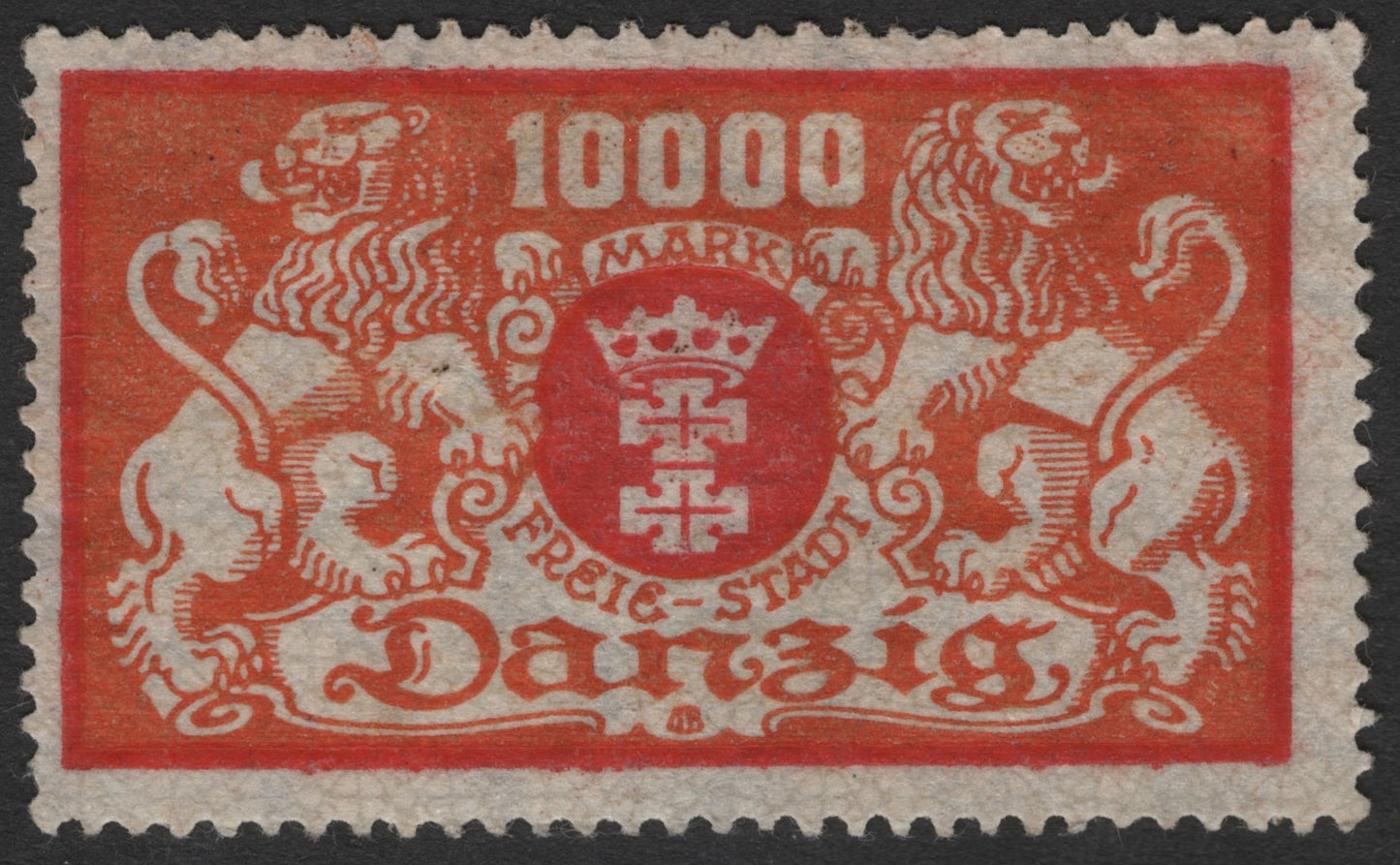 SCG11425 - Danzig (Free City of Danzig) – 100,000 Mark Inflation Arms & Lions Stamp (Scarlet Red)