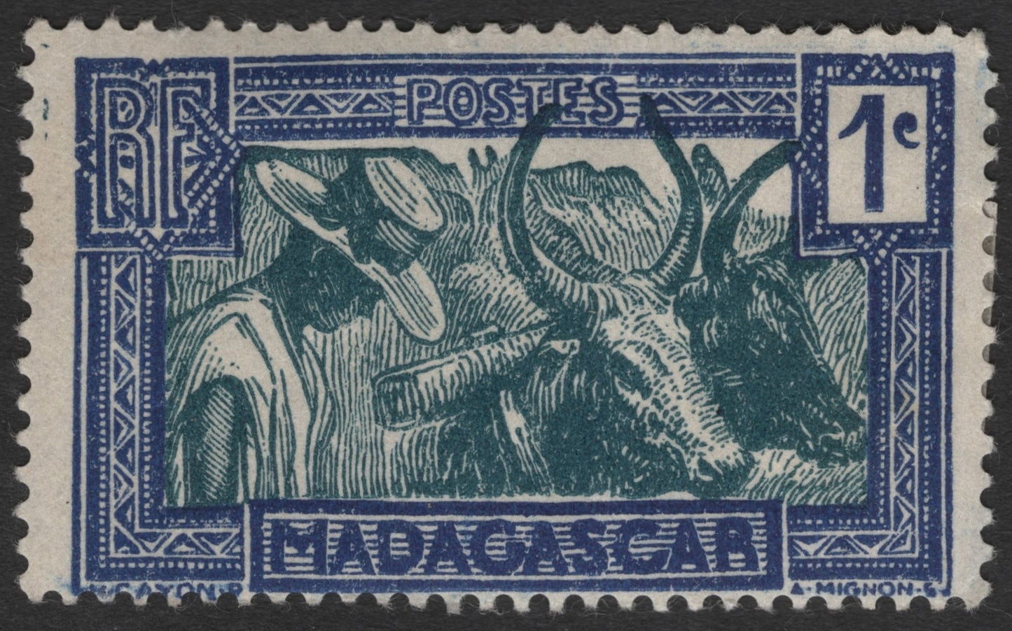 SCG11426 - Madagascar – 1 Centime Zebu Cattle & Herdsman (Colonial Agriculture Issue)