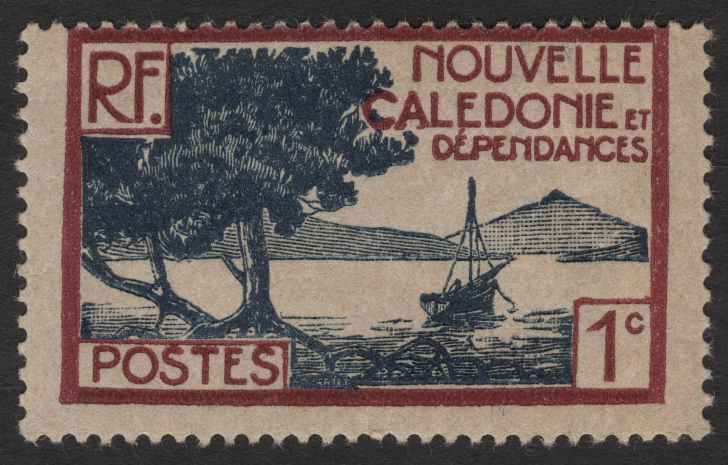SCG11437 - New Caledonia – 1c Lagoon & Canoe Scenic Definitive (Colonial Landscape Issue)