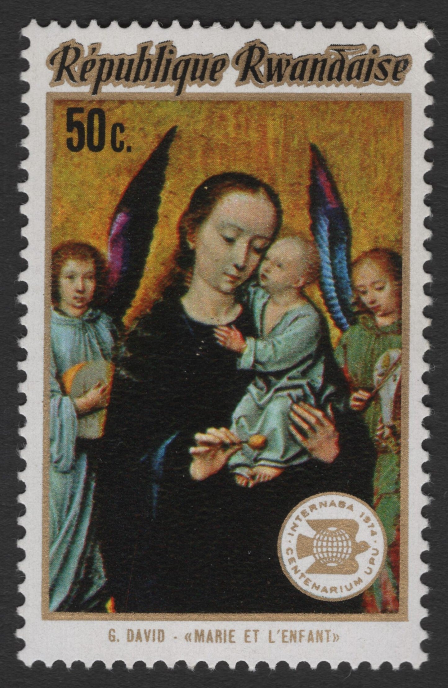 SCG11536 - Rwanda 50c – “Marie et l’Enfant” (G. David Religious Art) – Interpol Centenary Issue