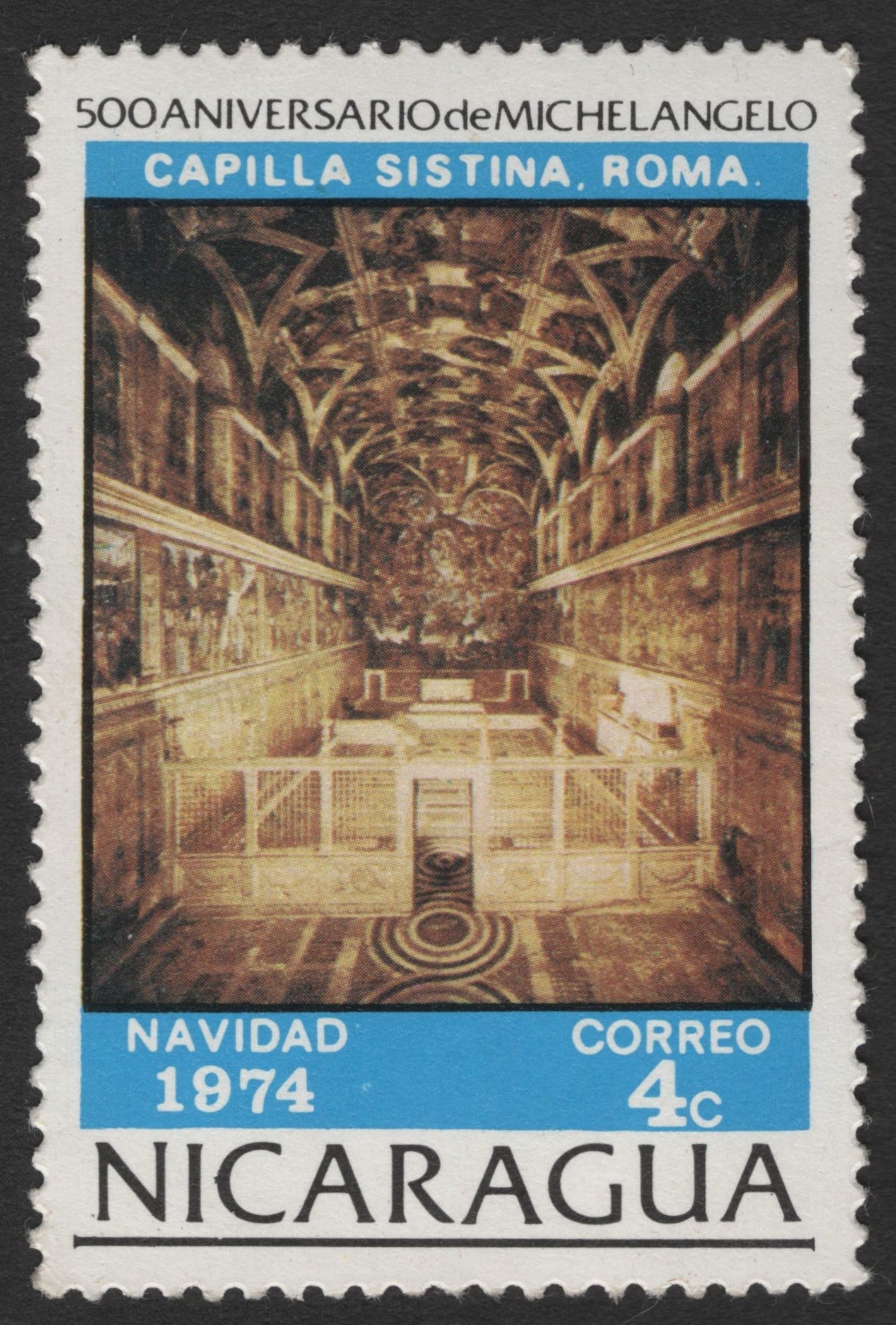 SCG11539 - Nicaragua 1974 – Sistine Chapel Interior, 500th Anniversary of Michelangelo (4c) – Christmas Issue