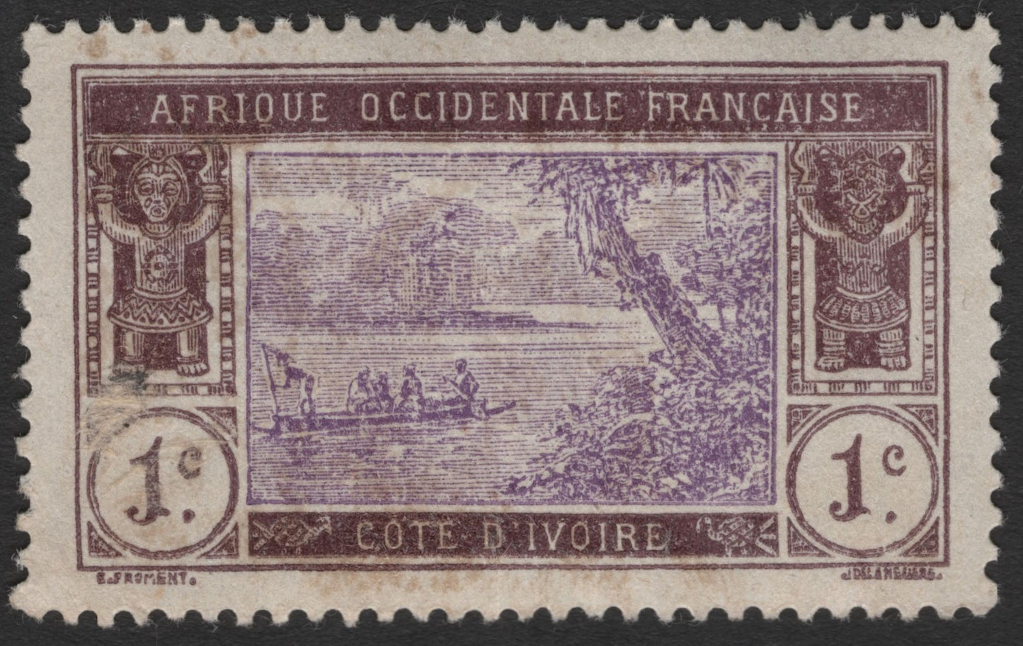 SCG11443 - Côte d’Ivoire – 1c River Canoe Scene, French West Africa (Afrique Occidentale Française) Colonial Issue