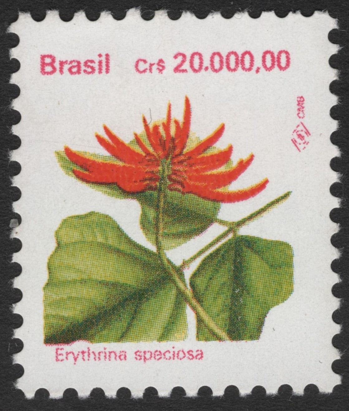 SCG11525 - Brazil – Erythrina speciosa (Coral Tree) 20,000 Cruzeiros Botanical Stamp