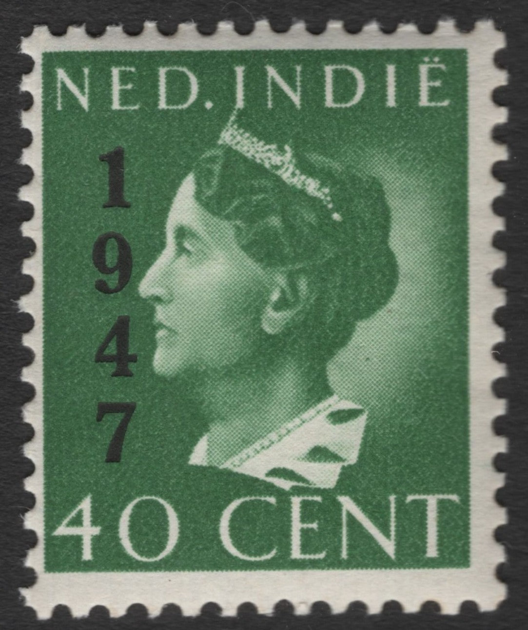 SCG11431 - 1947 – Queen Wilhelmina 40 Cent Green Overprint Definitive (NED. INDIE.) – Netherlands Indies