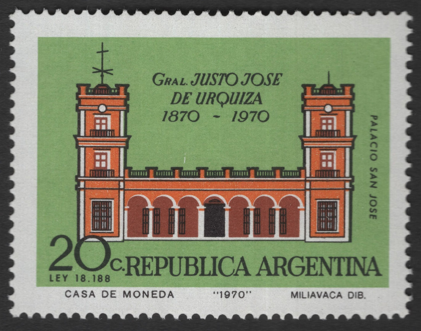 SCG11560 - Argentina 1970 – Palacio San José (Justo José de Urquiza Centenary) 20c Commemorative