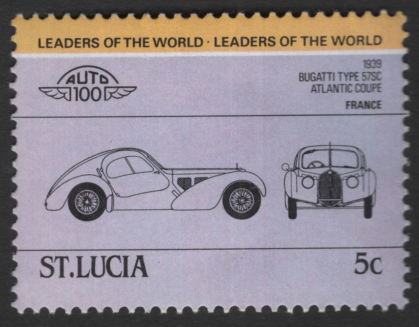 SCG11564 - St. Lucia – 5c Bugatti Type 57SC Atlantic Coupe (1939) | Leaders of the World – Auto 100 Series