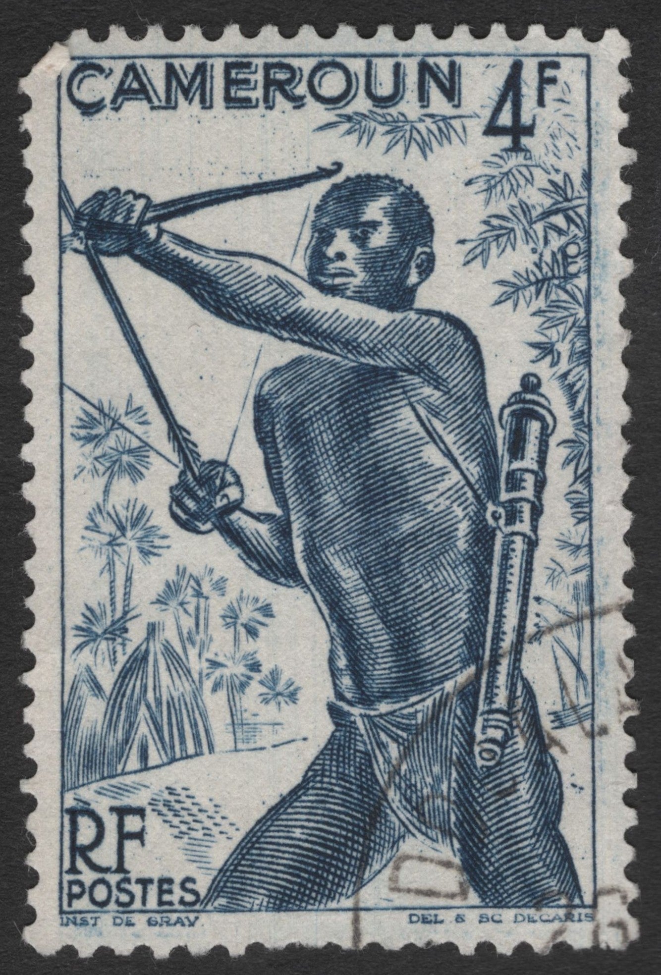SCG11479 - Traditional Hunter with Bow – 4 Francs Blue Engraved Issue