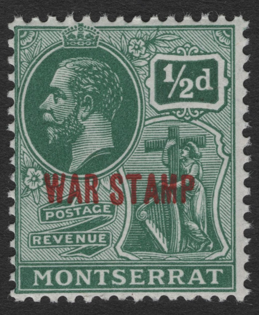 SCG11367 - Montserrat – King George V ½d Green “War Stamp” Overprint (Postage & Revenue)