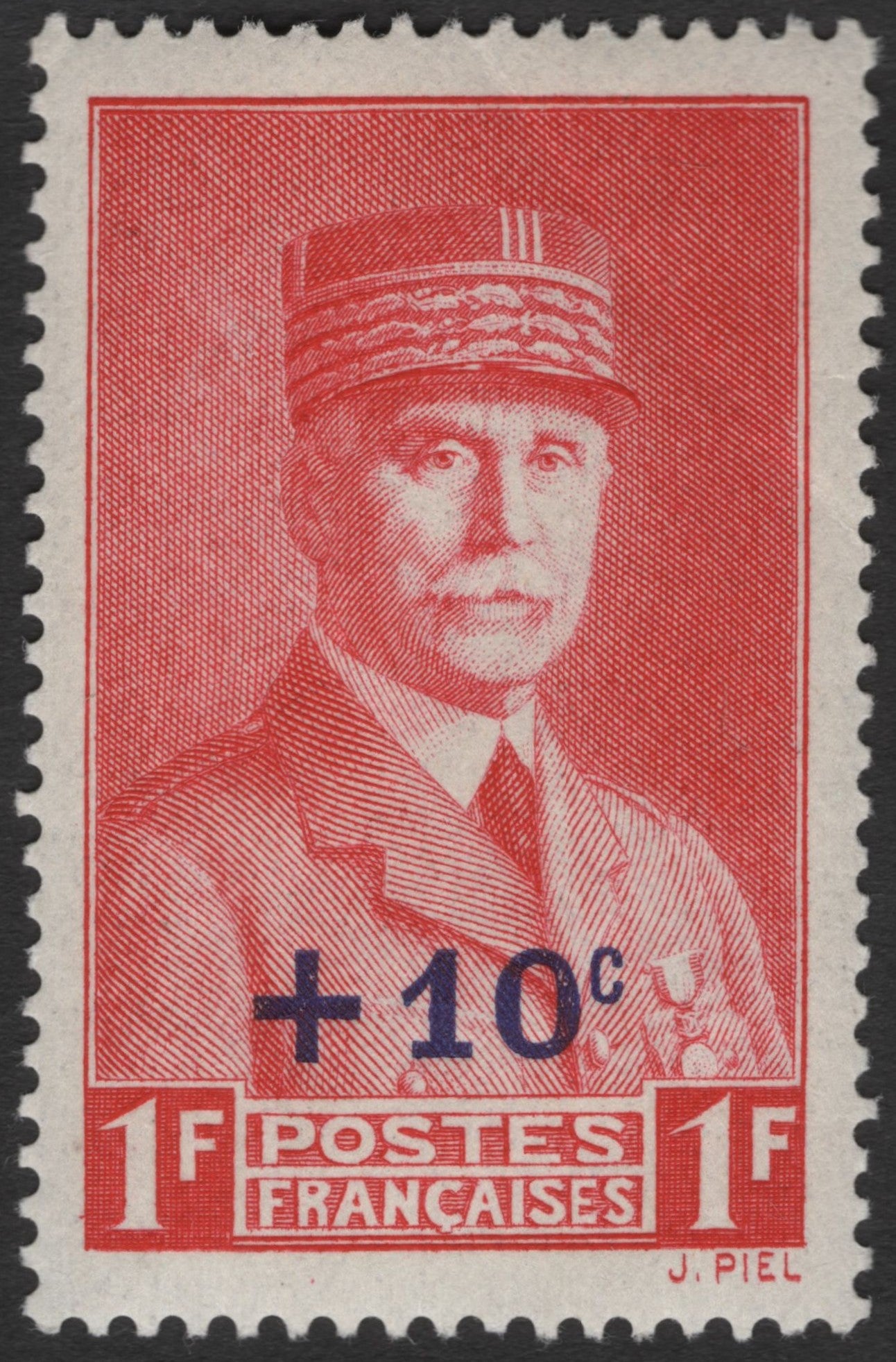SCG11381 - France – General Charles de Gaulle 1F + 10c Red Semi-Postal Stamp