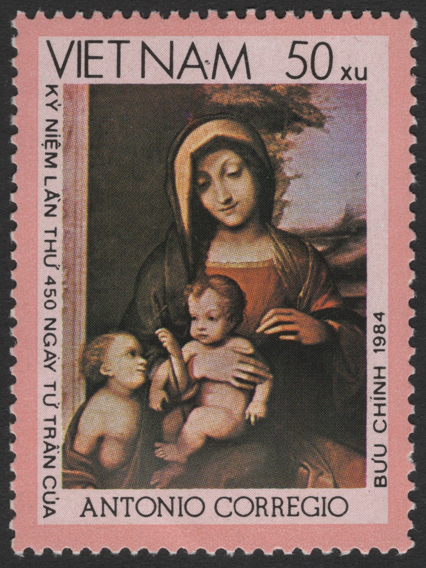 SCG11501 -  Antonio Correggio – Madonna and Child (50 Xu Art Stamp)