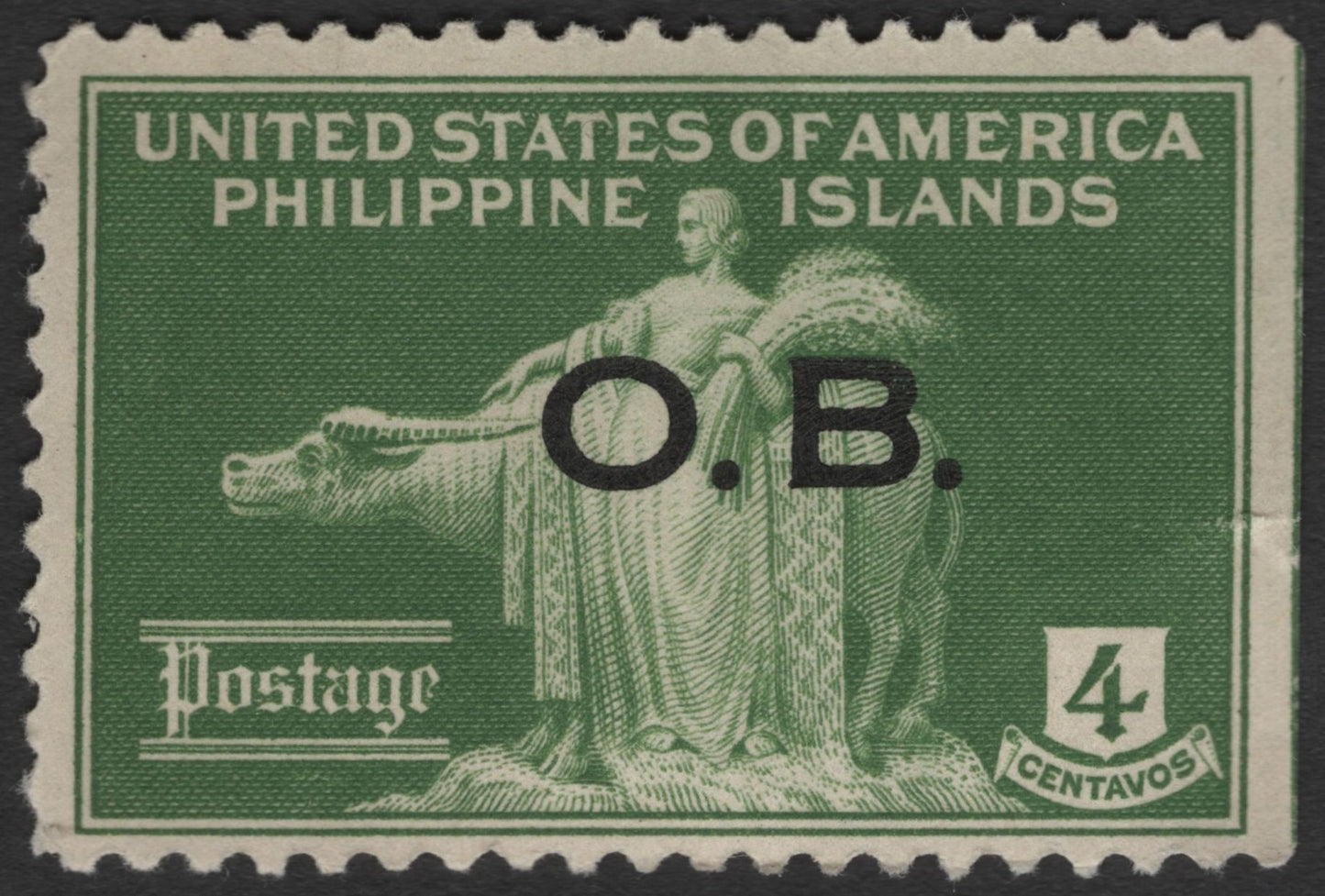 SCG11392 - Philippine Islands (U.S. Administration) – 4 Centavos “Standing Woman & Carabao” Official Business Overprint (O.B.)